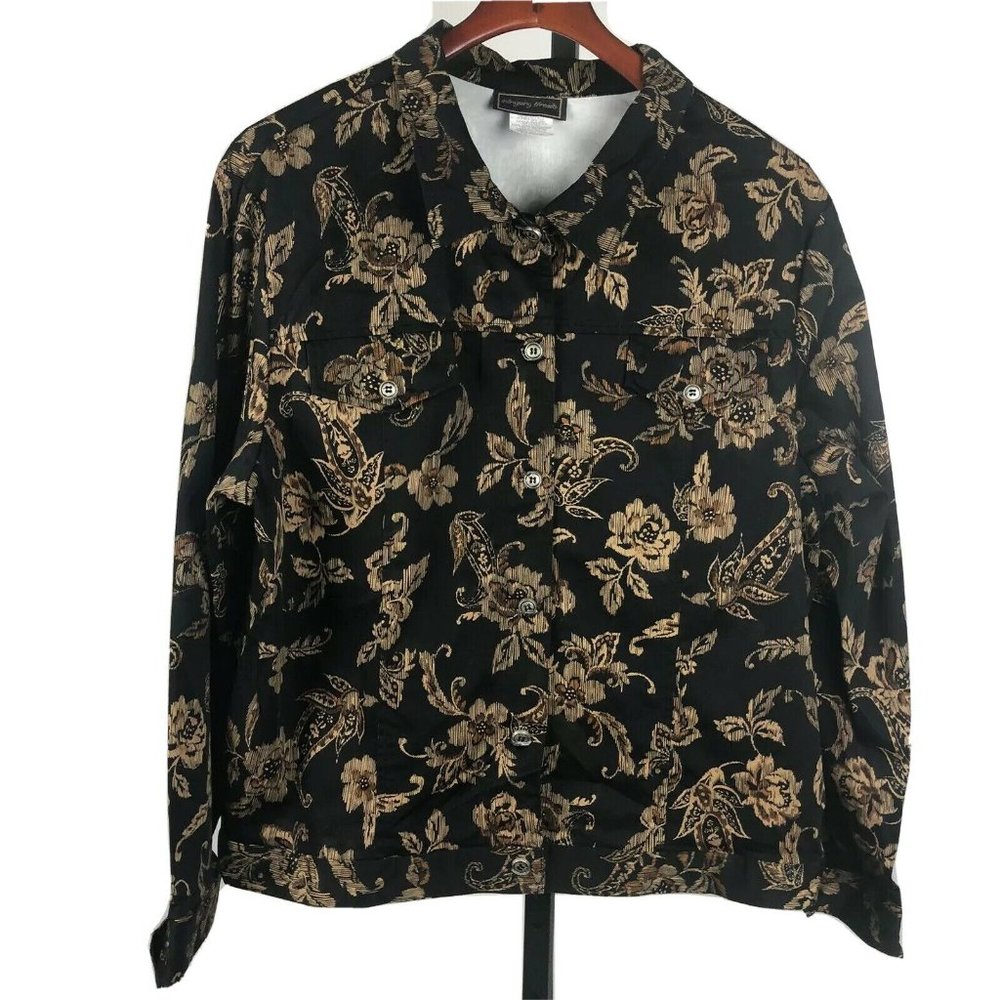 Intriguing Threads Black Paisley Floral Jacket XL